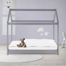 Lit d'enfant bois de pin massif gris clair 140x70 cm structure maison lit simple
