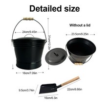 Seau à cendres ignifuge noir avec couvercle pour rangement de cendres et charbo