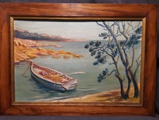 Huile sur toile, la côte d azur. Marine bateaux. 41x27cm 6P