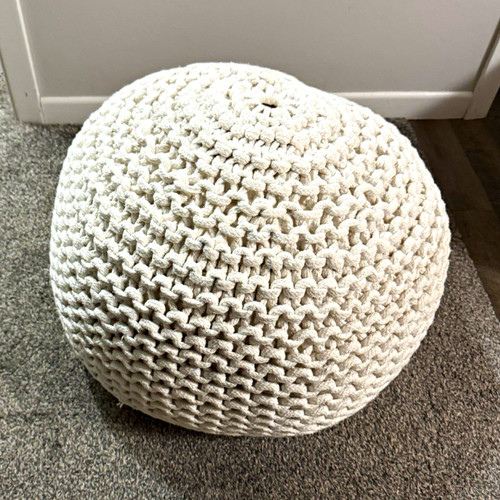Round white knit pouf ottoman - round,