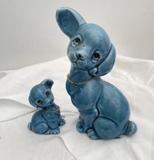 French Vintage Dog Statues Retro Blue Pair Figural Puppy Piggy Bank