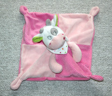 MOTS D'ENFANTS DOUDOU VACHE PLAT ROSE BLANC BANDANA BLANC POIS PAS SERVI