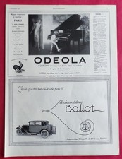 Publicité de presse: Piano ODEOLA  et  Automobile BALLOT 1927
