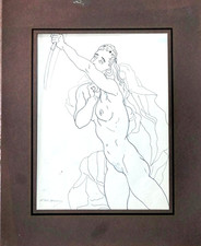 Arthur GREUELL (1891-1966)  - Jeune femme nue - dessin à l'encre signé au crayon