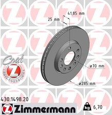 2 x ZIMMERMANN 430.1498.20 Disque de frein pour BAIC,FIAT,OPEL,SAAB,VAUXHALL