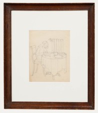 dessin au graphite, jeune fille dessinant à une table