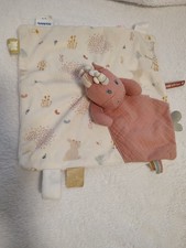 Doudou Plat carre Lina Et Joy Dragon Aile Rose Doré Or Attache Tétine - Noukies