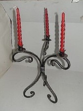 Candelabre Porte-Cierges Candelier En Fer Forgé 3 Feux Avec Bougies