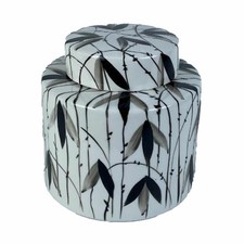 Potiche DKD Home Decor Porcelaine Noir Blanc 17 x 17 x 16 cm Oriental Feuille
