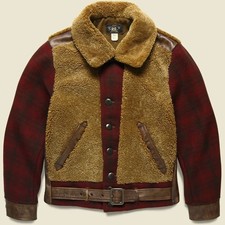 ? RARE RRL Plaid Wool Shearling Grizzly Jacket Size L Ralph Double RL MINT