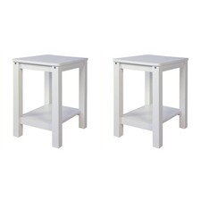 Tabouret en bois Pouf Set 2 Tabourets Rangement Siège Blanc Massif Homestyle4u
