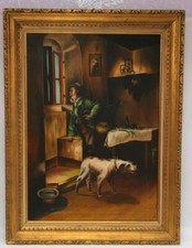 Tableau Scène de départ à la chasse - Huile sur toile