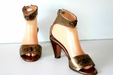 SARTORE Sandales à Talons Tout Cuir Bronze Lanière Chevilles T 6.5 / 39 BE