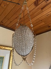 Originale suspension montgolfière pampilles verre bronze laiton 1900 style L XVI