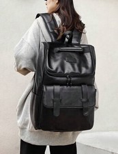 Vintage Grand Sac A Dos Noir Multiples Compartiments Voyage En Simili Cuir Zippé