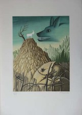 Raymond PEYNET :  La chèvre et le loup, Lithographie originale signée