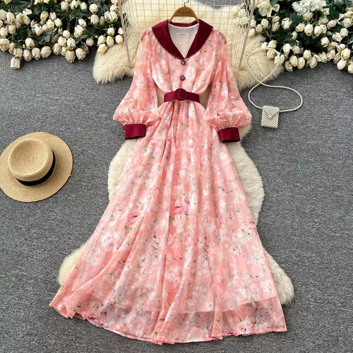 Robe longue femme rose florale - longue,