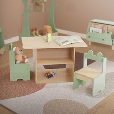 Set de 3 pièces enfants table avec etagères et set de chaises salle de jeux Joyz