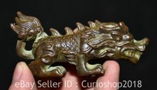 3.2" Old Chinese Red Bronze Feng Shui Dragon Beast Statue Sculpture