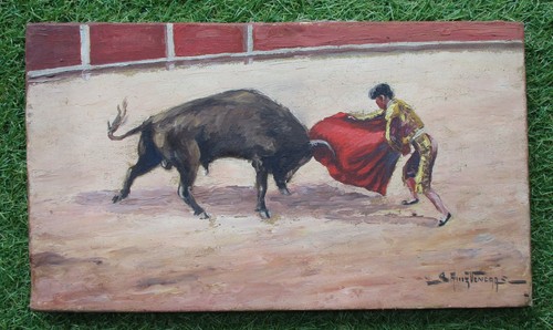 Tableau ancien signé - ,, corrida