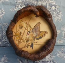 Tableau Oiseau le Chardonnet pyrogravure peinte année 2000 Jean Yves Verjus 22cm