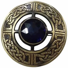 Homme Celtique Mouche Plaid Broche Bleu Pierre Antique 7.6cm Kilt Écossais &