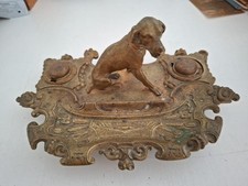 Encrier Bronze ? Chien Scene De Chasse ? Manque Une Languette Sur L Un Des Pot
