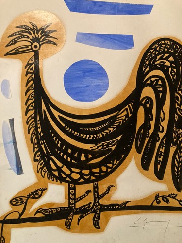 Dessin 1970 coq poule animal - 1970,