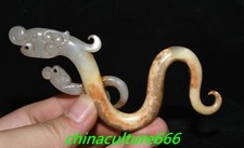 4.3"Old Chinese Hetian Jade Carving Long Dragon Loong Beast Amulet Pendant