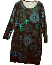 Robe femme Taille XL Vert noir dames poches polyester viscose ladies green dress