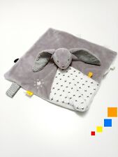 Doudou Plat/Mouchoir Gaby Lapin Gris Blanc Croix Étoile Attache Tétine - Noukies