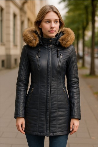 Femmes bleu marine veste cuir - veste,