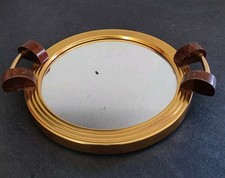 PLATEAU DE SERVICE ANCIEN MIROIR AVEC ANSES EN BOIS - STYLE "ART DÉCO" ANNÉES 50