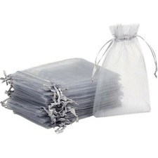 100 Pochettes Sachets Gris en Organza pour Bijoux, Cadeaux. 7 x 9 cm