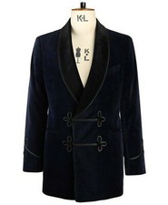 Veste En Velours Bleu Marine Pour Hommes, Avec Revers Noir, Pour Dîner Et Soirée