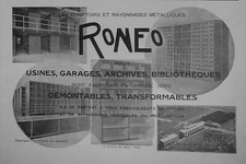 PUBLICITÉ DE PRESSE 1935 RONEO COMPTOIRS ET RAYONNAGES MÉTALLIQUES - ADVERTISING