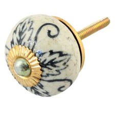 Bouton de meuble en céramique Poignée de porte Fleur 26 naturel noir