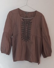 Blouse Chemisier tunique femme taille 42 Marron broderie AUTRE TON  coton