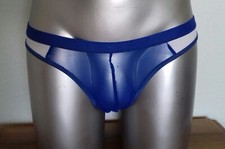 Slip échancré homme taille M devant voile transparent bleu/blanc, poche avant