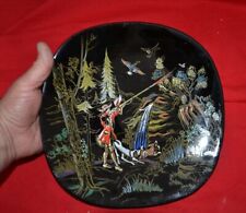 Ancienne assiette Longwy Grand Feu émail numéroté - Chasse au Canard