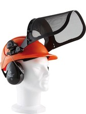 Casque forestier SINGER orange / casque coquille anti bruit / porte visière /
