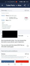 Billet de train Paris - Nice le 09/01/2024 (TGV Inoui 1e classe)