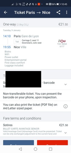 Billet train paris nice - de,