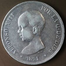 ESPAGNE ALFONSO XIII 5 PESETAS 1891 ARGENT
