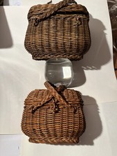 ANCIEN PETIT PANIER  Lo De 2 OSIER POUPEE DINETTE ENFANT JOUET Vannerie Ancienne