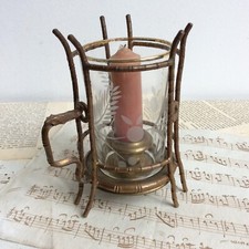 Passe-Couloir Ancien Bougeoir à Main Façon Bambou Bronze Doré XIXè Napoleon III