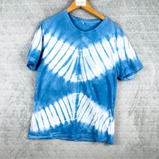 T-shirt Unisexe M Bleu Blanc Tie Dye Shibori Coton Bohème Col Rond Streetwear