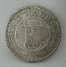 Ancienne 1865 Suisse Argent Pièce de Monnaie Schützentaler 5 Francs Schaffhausen