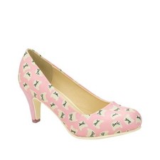 T. U. K.A8852L Tuk Antipop Talons Pompe All Over Kitty Face Rose / Crème B-Ware