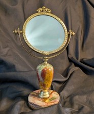 Psyché, Miroir de Table Courtoisie, Salle de Bain, Onyx, Rond Décor Métal 24 cm